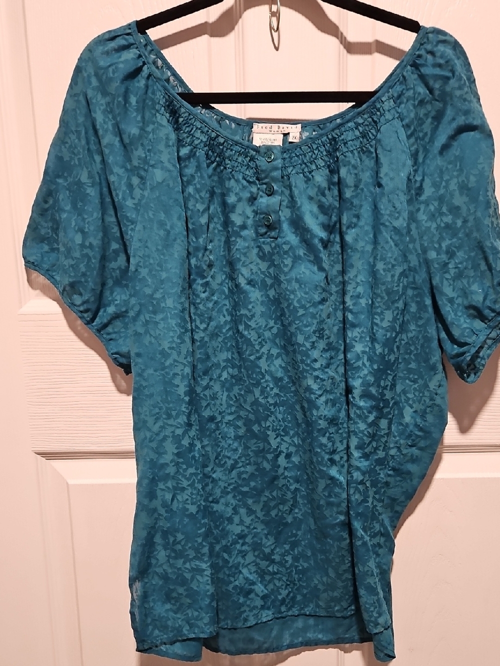Fred David Teal Floral Peasant Top